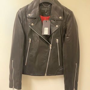 Women black leather jacket in size xs. New. Rag and bone